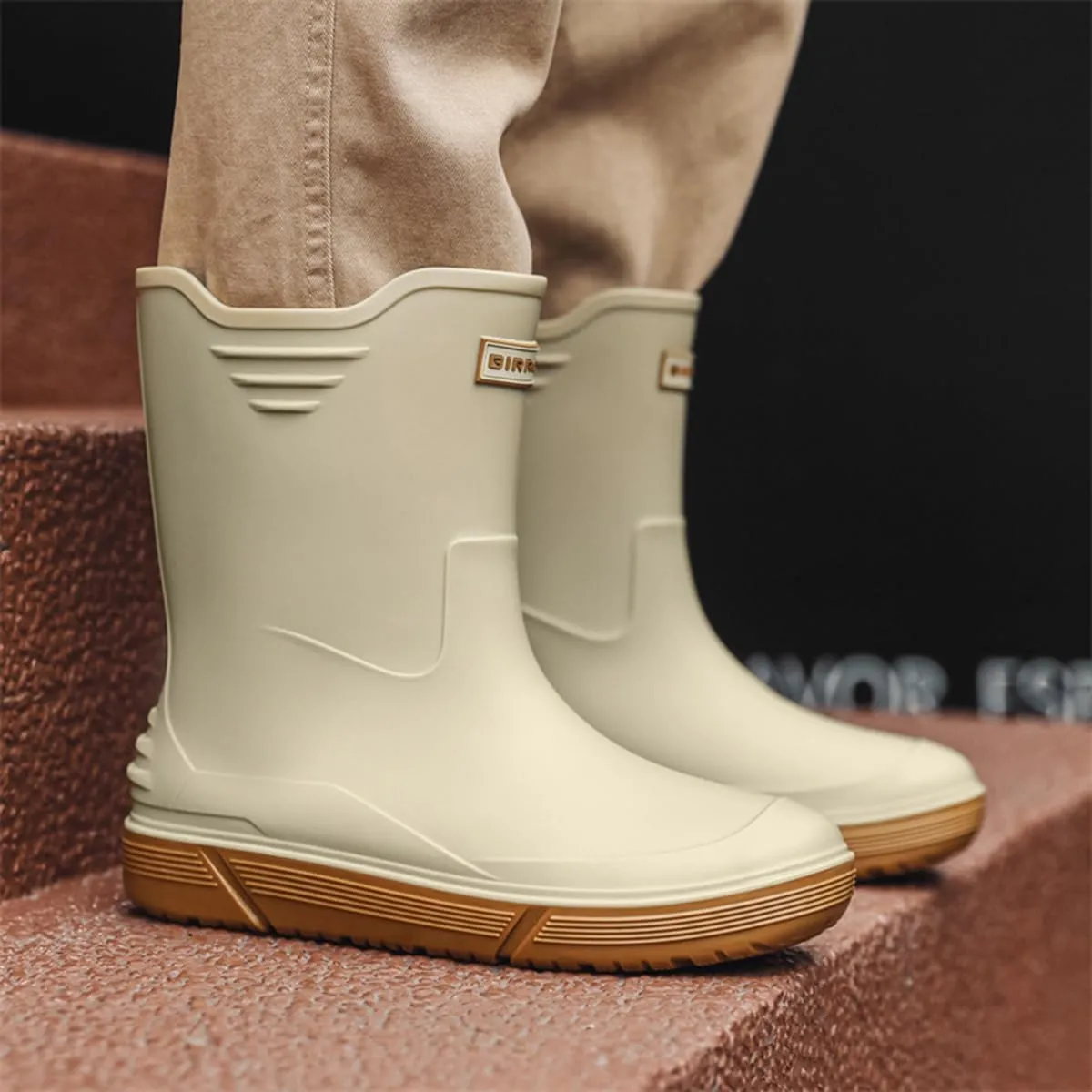 Men Mid-Calf Boots Waterproof Rain Boots Outdoor Garden Shoes