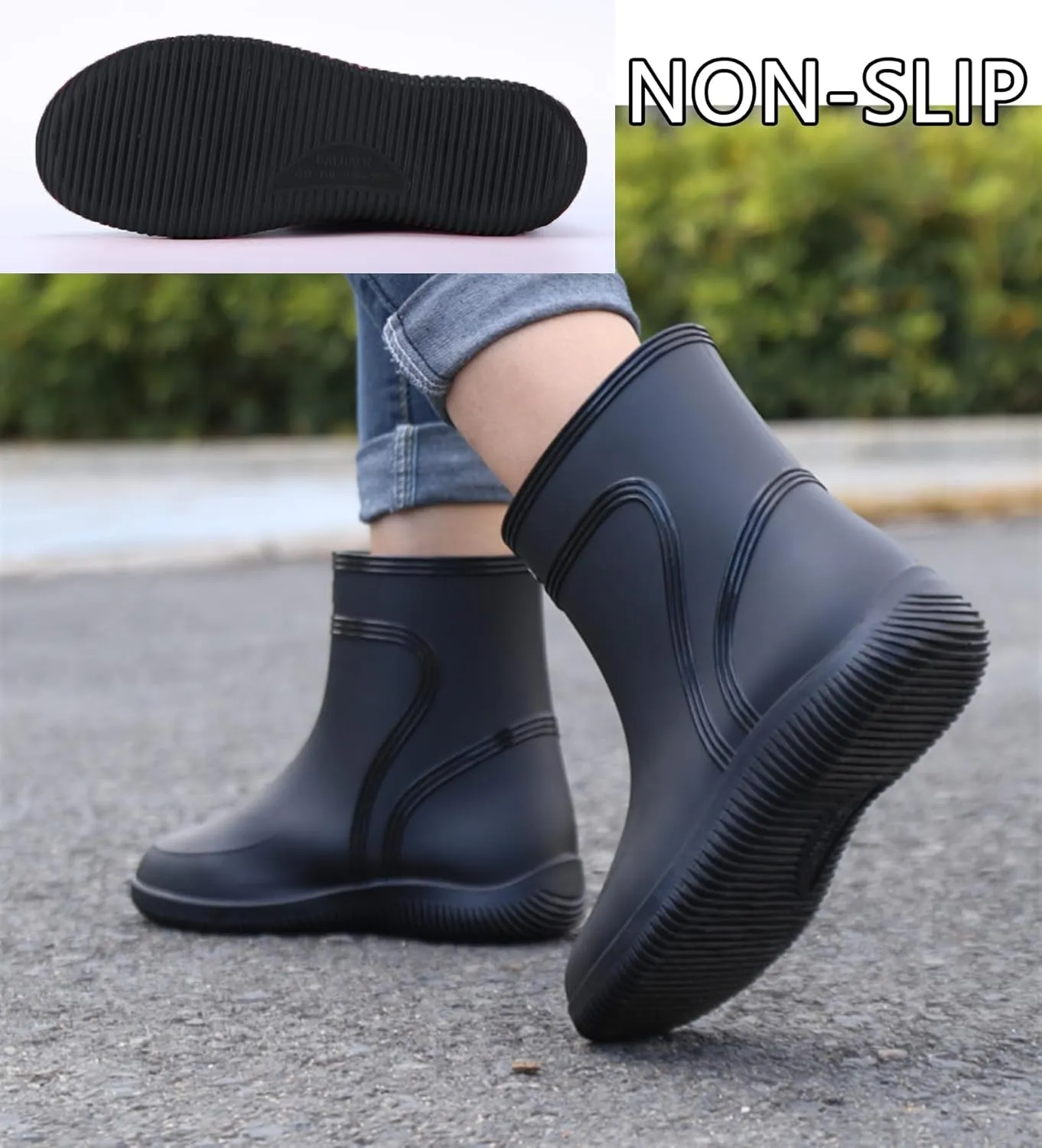Men Wellington Boots Outdoor Garden Waterproof Ankle Rain Shoes