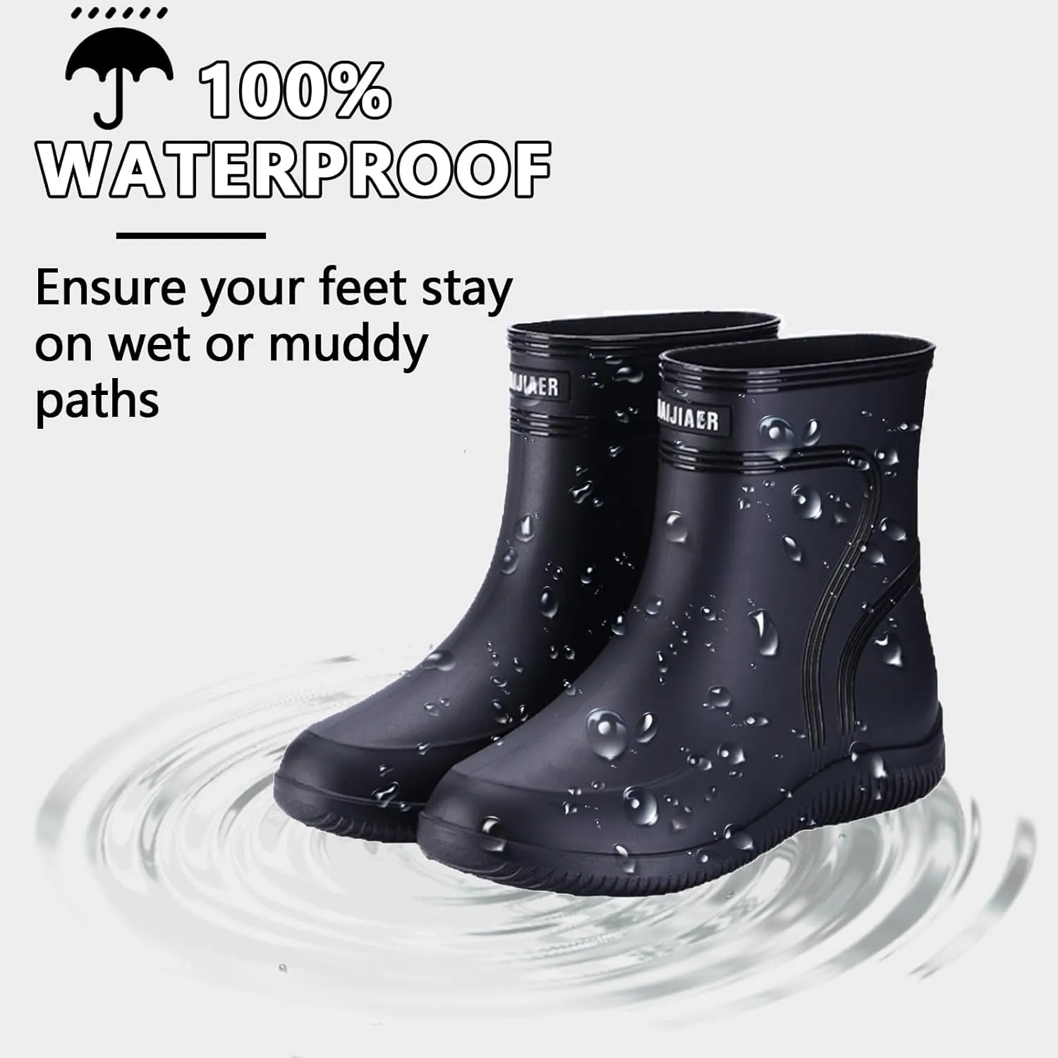 Men Wellington Boots Outdoor Garden Waterproof Ankle Rain Shoes