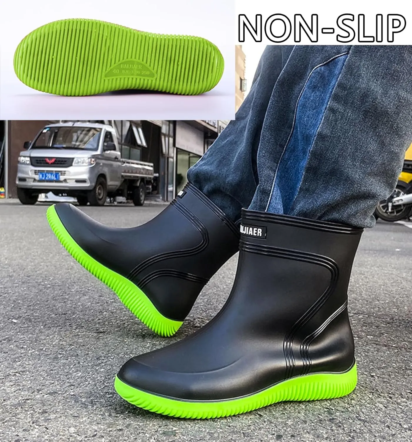 Men Wellington Boots Outdoor Garden Waterproof Ankle Rain Shoes