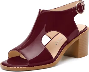 MODENCOCO Women's Heeled Sandals Peep Open Toe Chunky Ankle Booties Low Heel Cutout Bootie Heels Patent Comfy Party Dress Shoes