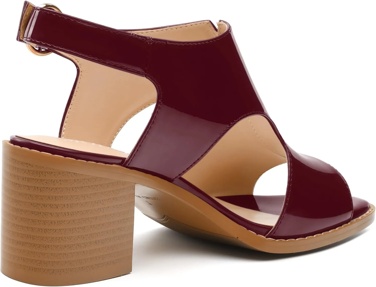 MODENCOCO Women's Heeled Sandals Peep Open Toe Chunky Ankle Booties Low Heel Cutout Bootie Heels Patent Comfy Party Dress Shoes