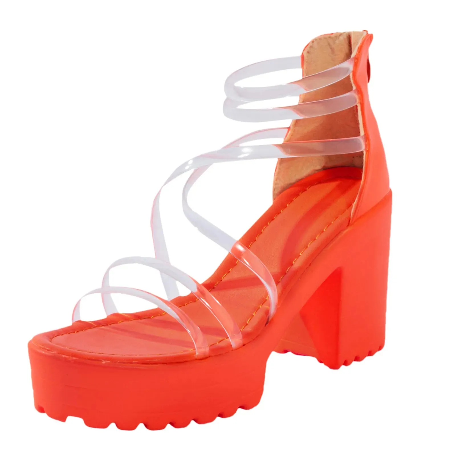 Peach High Heels Sandals Platform Chunky Knee High Boot Heels