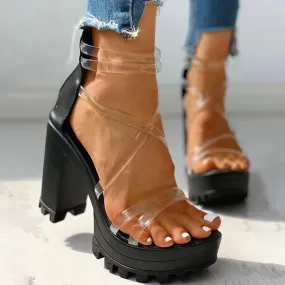 Peach High Heels Sandals Platform Chunky Knee High Boot Heels