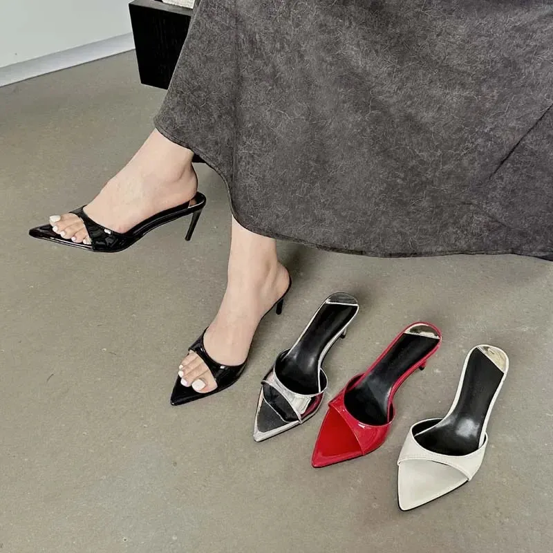 Pointed Toe Mule Slides – Chic & Comfortable Thin Heel Sandals