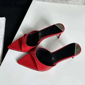 Pointed Toe Mule Slides – Chic & Comfortable Thin Heel Sandals