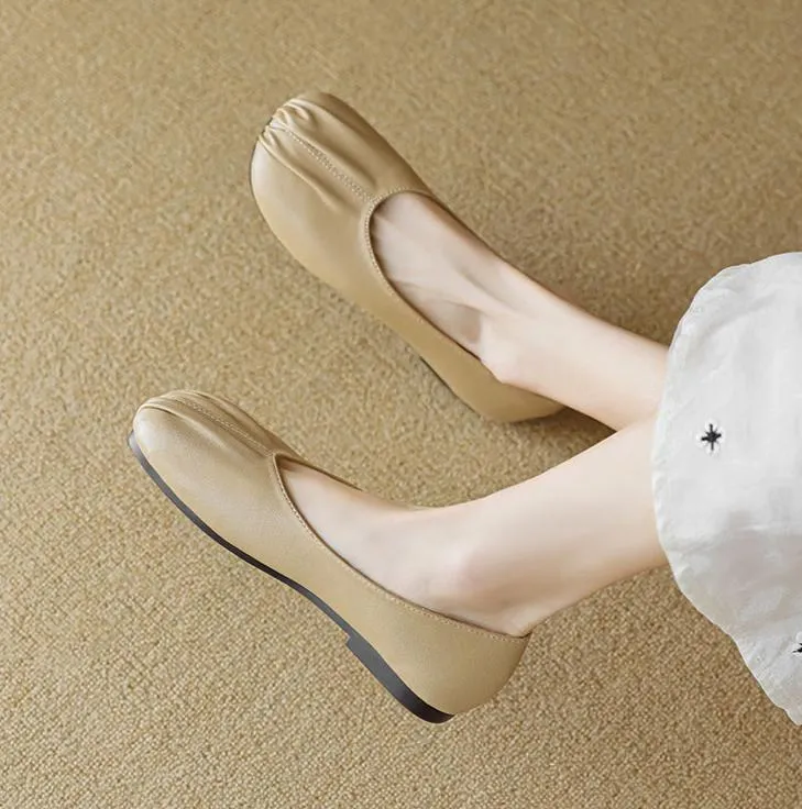 Ruched Soft Leather Ballet Flats