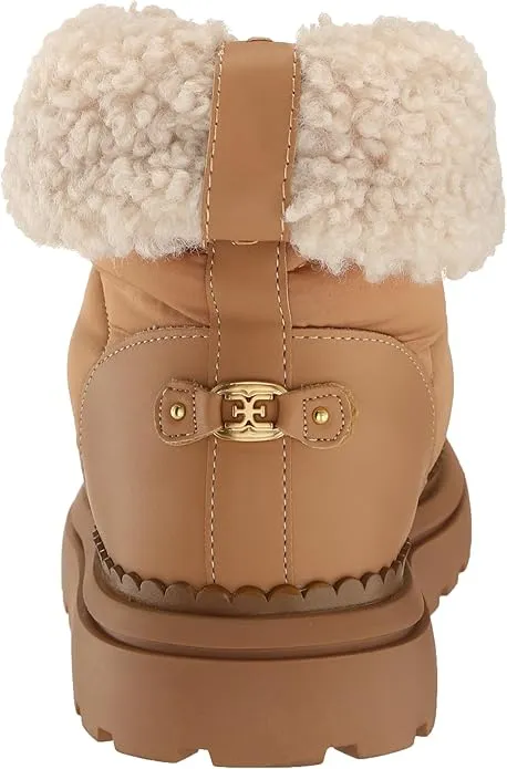 Sam Edelman Ozie Dark Cashew Rounded Toe Shearling Cozy Chunky Sole Ankle Boots