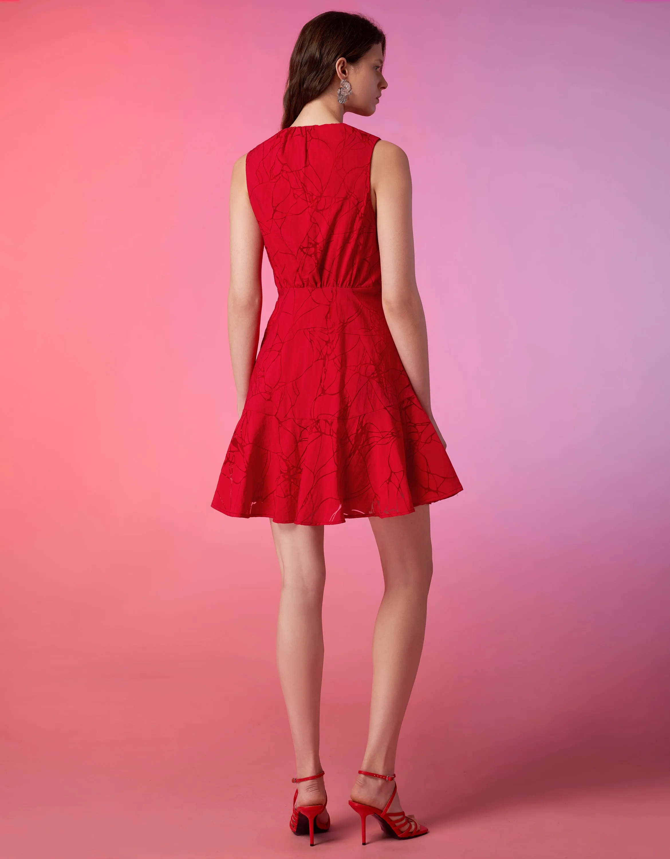 Self Tie Neck Patterned Dress