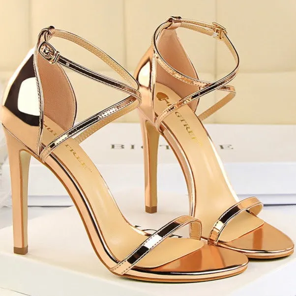 Sexy metal mirror peep toe high heels sandals