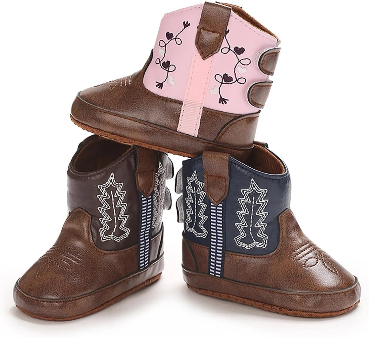 Toddler Leather Booties Western Girls Boys Kids Chunky Soft Sole Non Slip Flat Shoes Cowboy Boots Outdoor Cozy Shoes