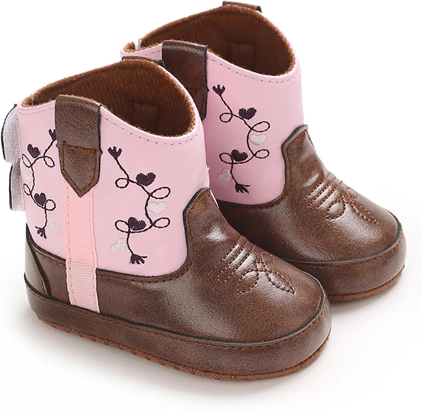 Toddler Leather Booties Western Girls Boys Kids Chunky Soft Sole Non Slip Flat Shoes Cowboy Boots Outdoor Cozy Shoes