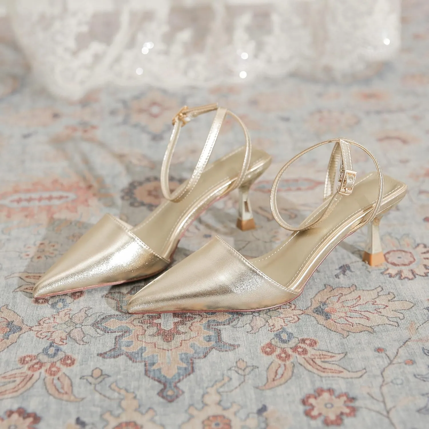 Trendenzy Womens Sparkly Closed Toe Kitten Heels Pointed Toe Slingback Stiletto Heels Wedding Pumps Dress Shoes