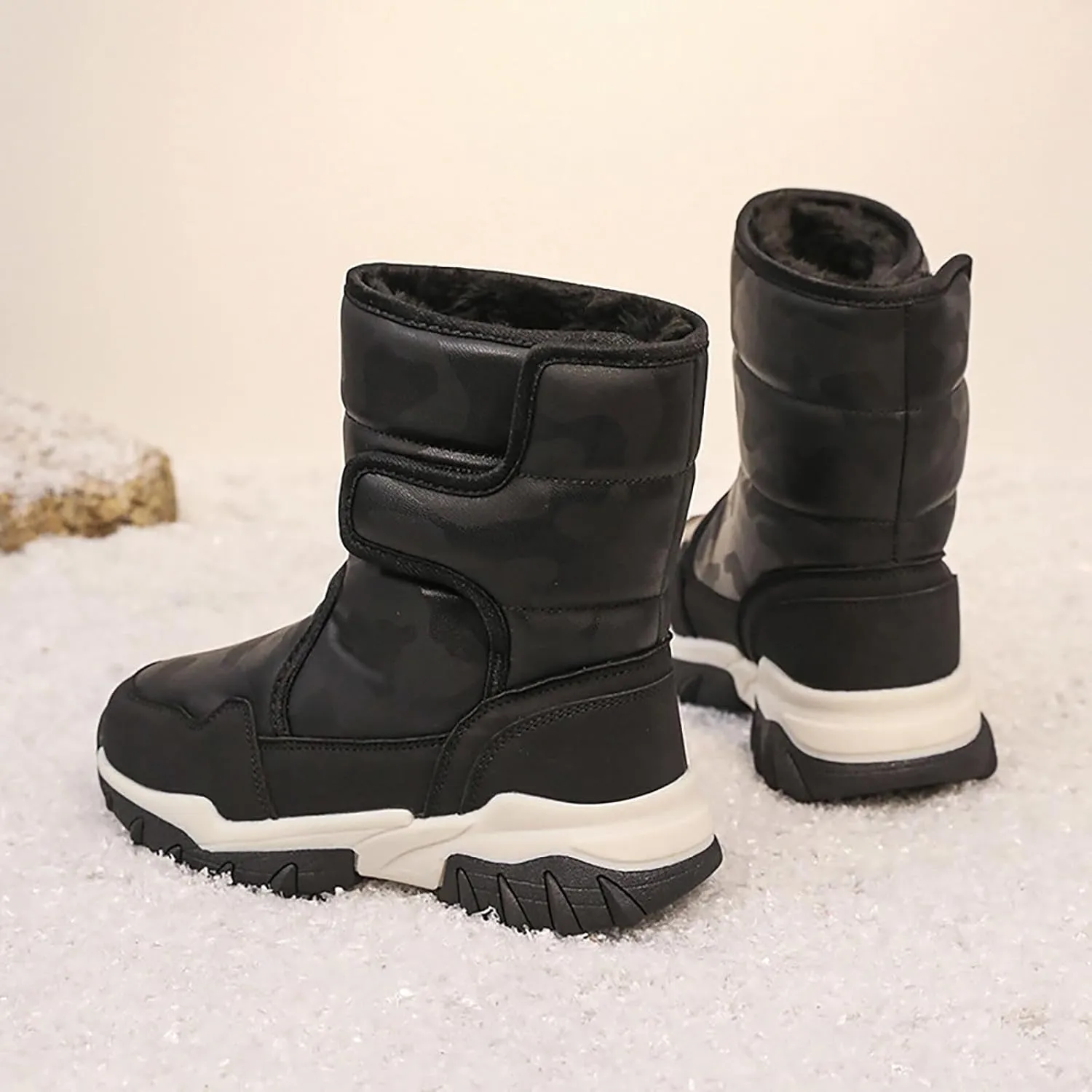 Unisex-Child aterproof Snow Boots Kids Slip esistant Mid Calf Fleece Lined Warm Cozy Thicken Winter Shoes