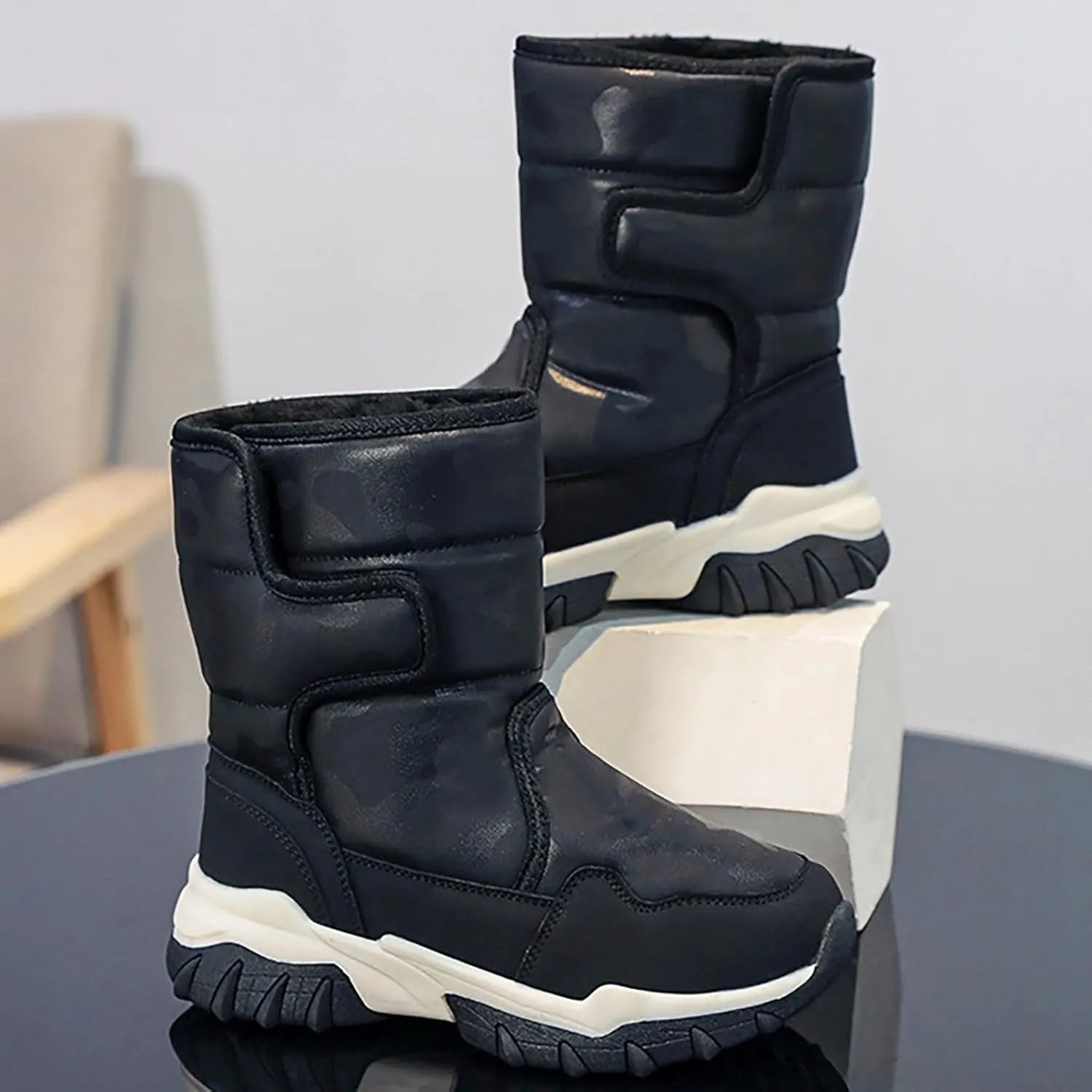 Unisex-Child aterproof Snow Boots Kids Slip esistant Mid Calf Fleece Lined Warm Cozy Thicken Winter Shoes
