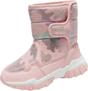 Unisex-Child aterproof Snow Boots Kids Slip esistant Mid Calf Fleece Lined Warm Cozy Thicken Winter Snow Boot Size 4