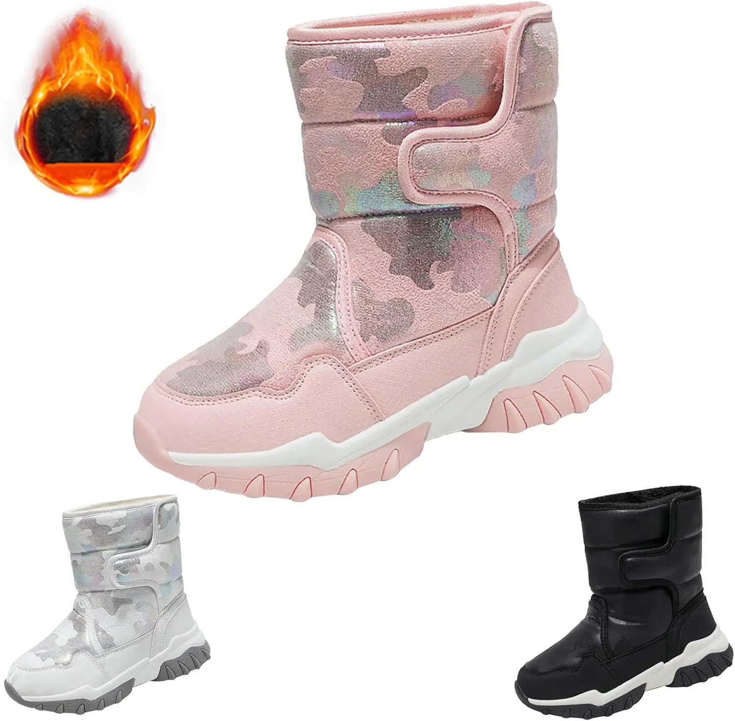 Unisex-Child aterproof Snow Boots Kids Slip esistant Mid Calf Fleece Lined Warm Cozy Thicken Winter Snow Boot Size 4