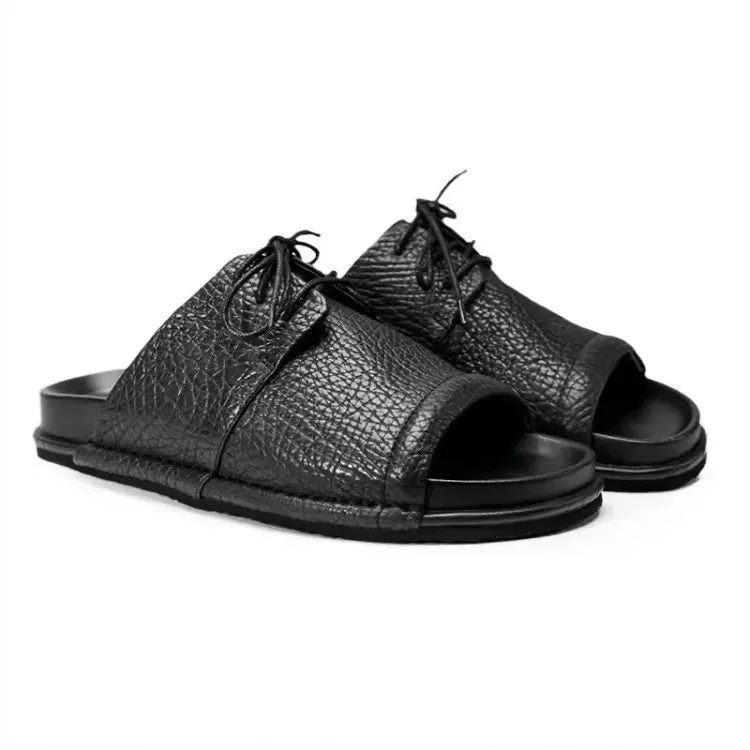 Versatile Open Toe Leather Slippers