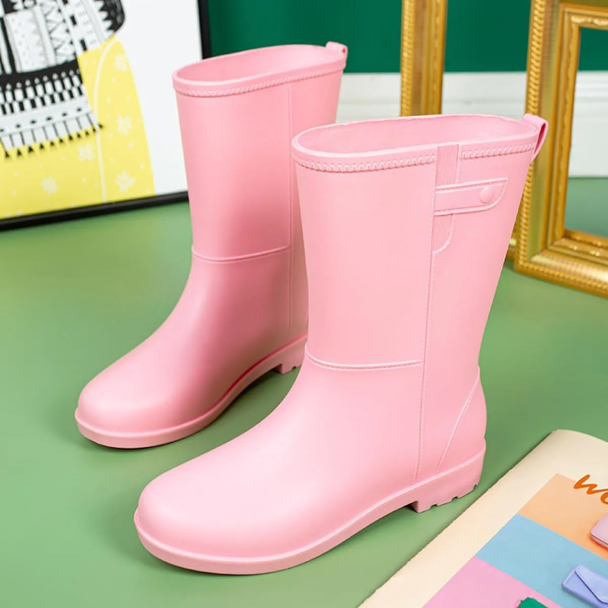Wellington Boots Women Mid-Calf Waterproof Rain Boots Outdoor Garden Shoes