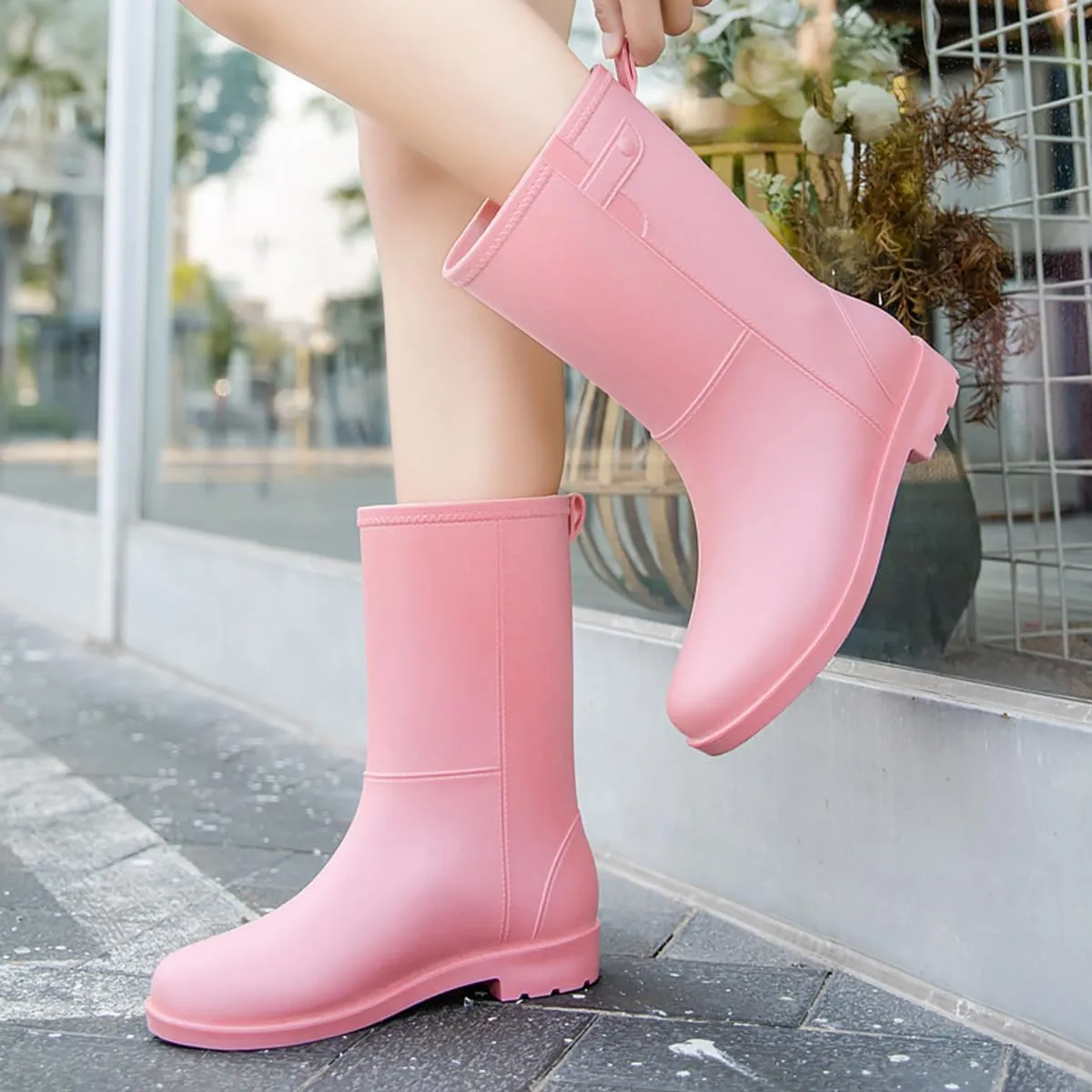 Wellington Boots Women Mid-Calf Waterproof Rain Boots Outdoor Garden Shoes