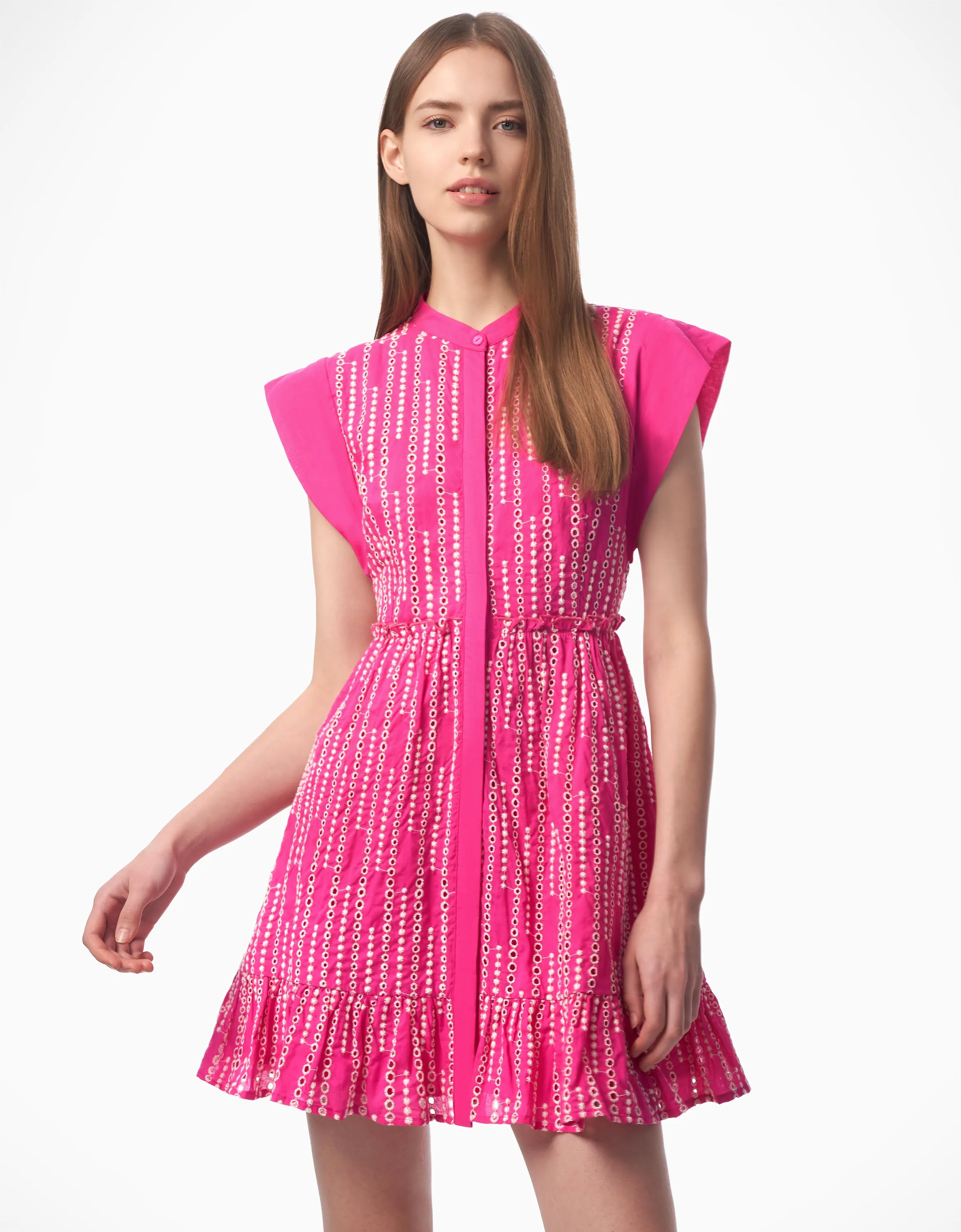 Wide Shoulder Ruffled Hem Dress