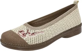 Women Cloth Loafers Mesh Flower Embroidery Slip on Casual Shoes Chunky Low Heels Breathable Lightweight Flat Shoes