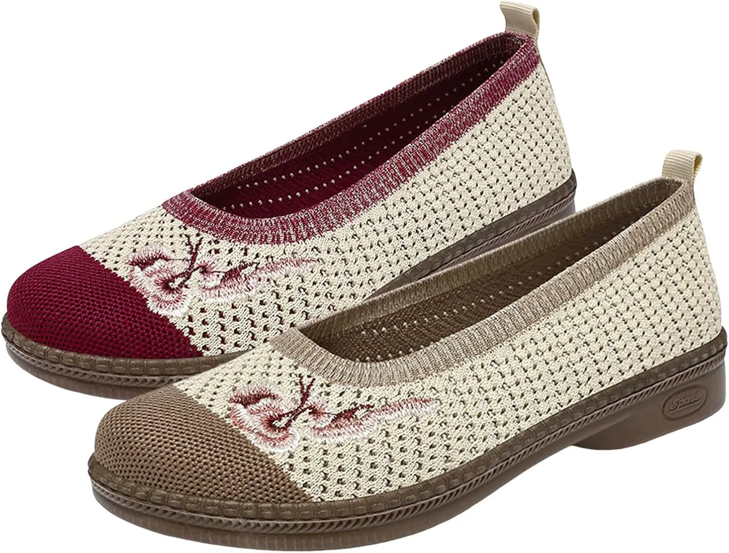 Women Cloth Loafers Mesh Flower Embroidery Slip on Casual Shoes Chunky Low Heels Breathable Lightweight Flat Shoes