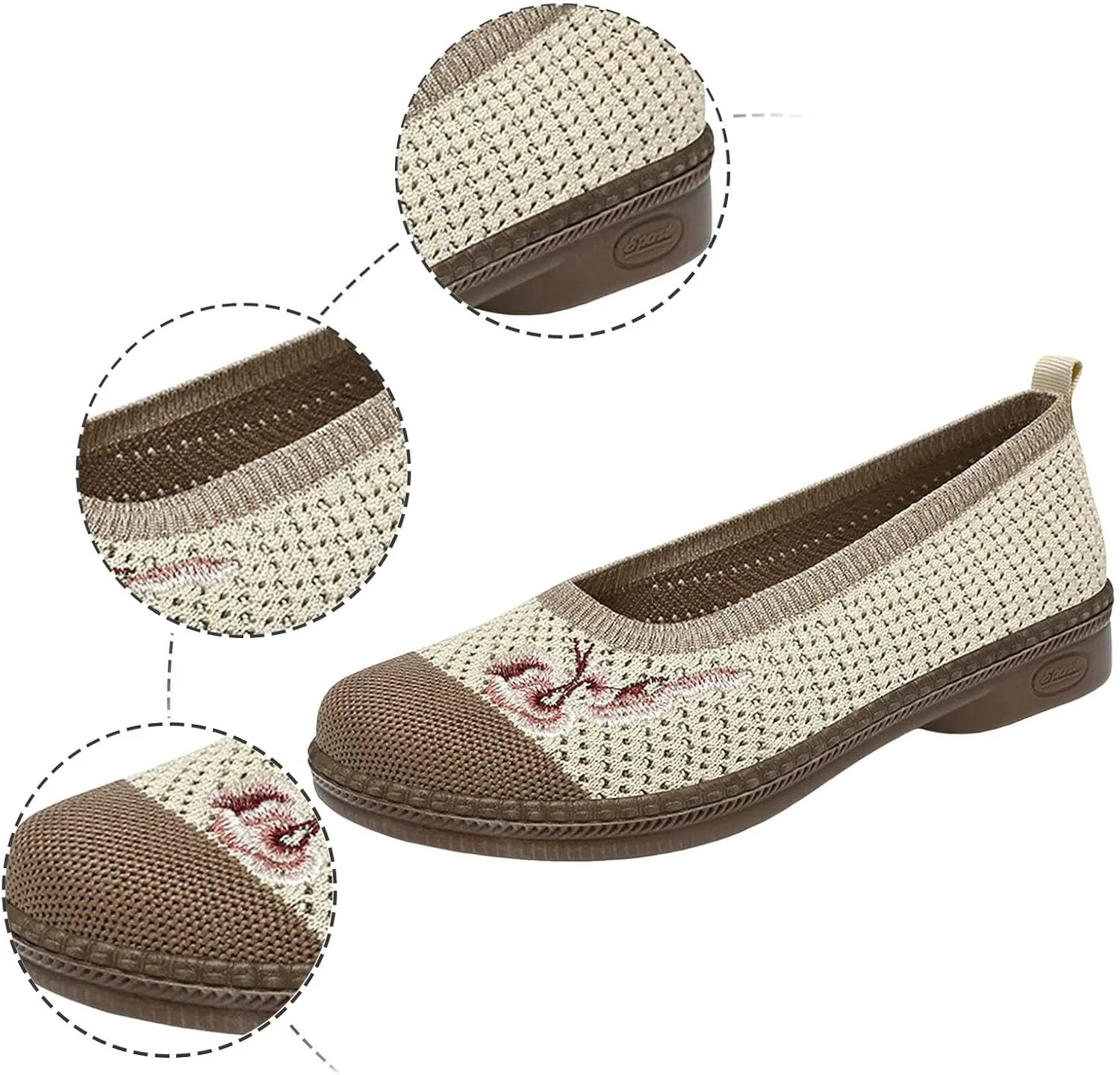 Women Cloth Loafers Mesh Flower Embroidery Slip on Casual Shoes Chunky Low Heels Breathable Lightweight Flat Shoes