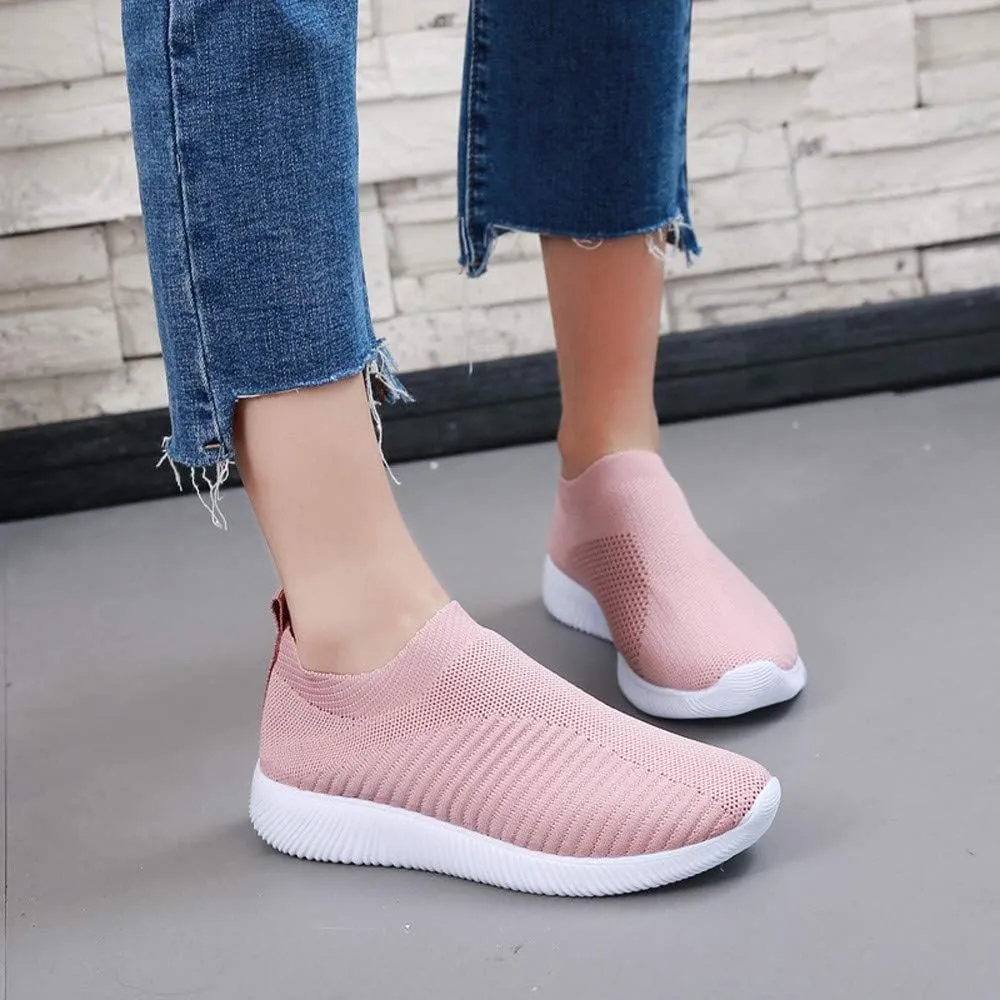 Women Comfortable Slip On Shoes Lightweight Walking Sneakers Canvas Casual Flats Non Slip Elastic Loafers