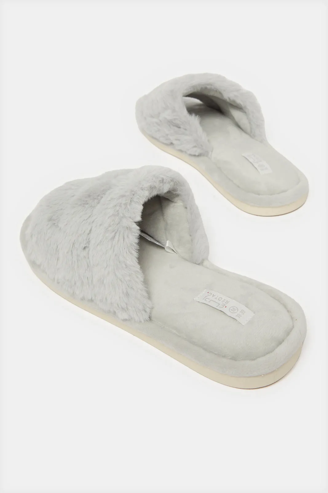 Women Grey Stitched Detail Slipper