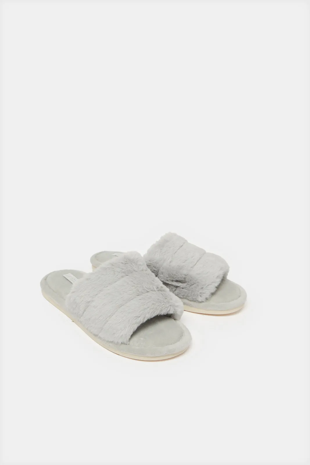 Women Grey Stitched Detail Slipper