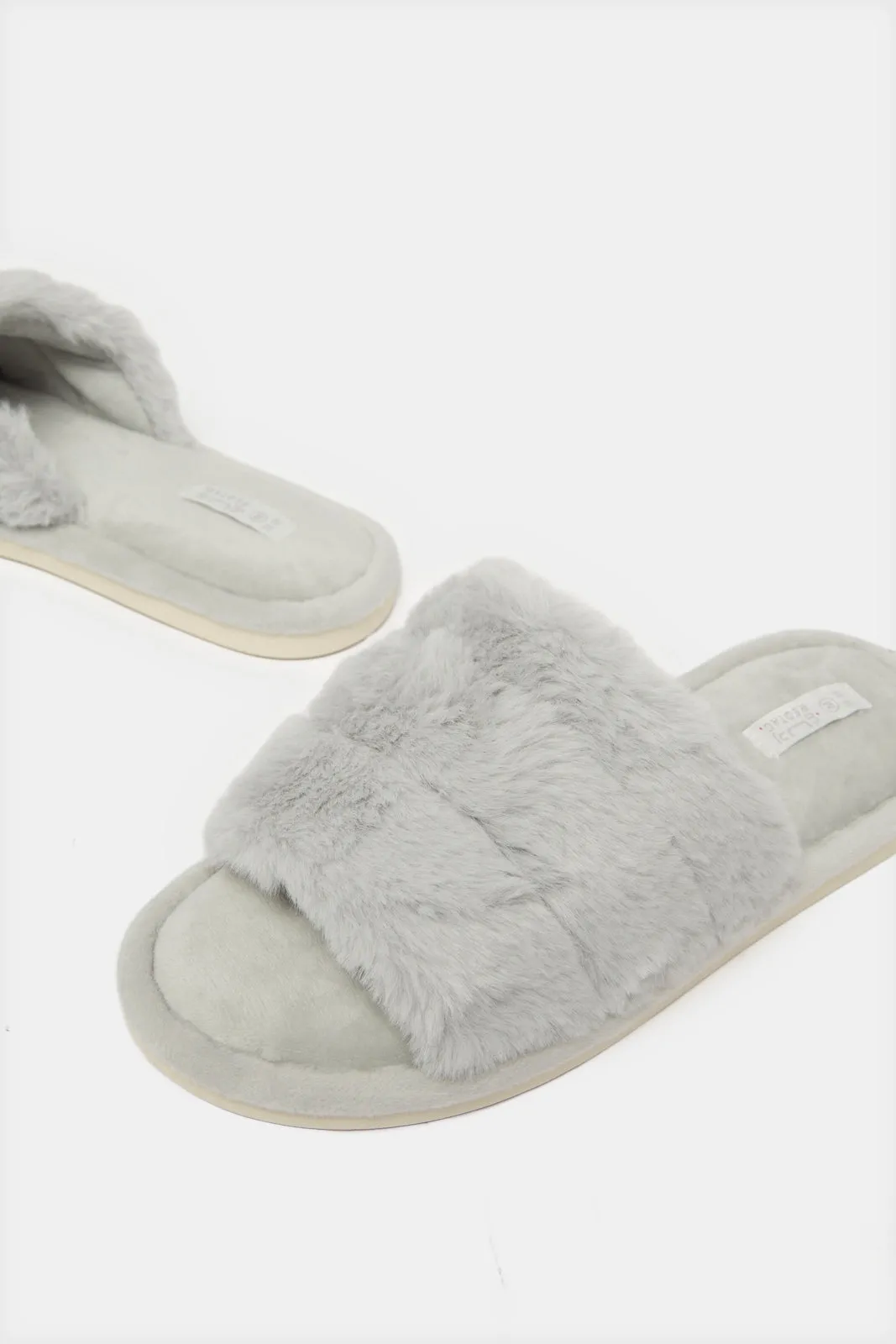 Women Grey Stitched Detail Slipper