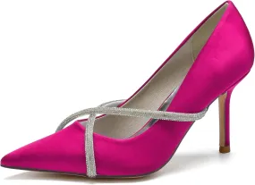 Women's Classic Closed Pointed Toe Stiletto High Heels Pumps Shoes for Party Evening Wedding,Rose red,11