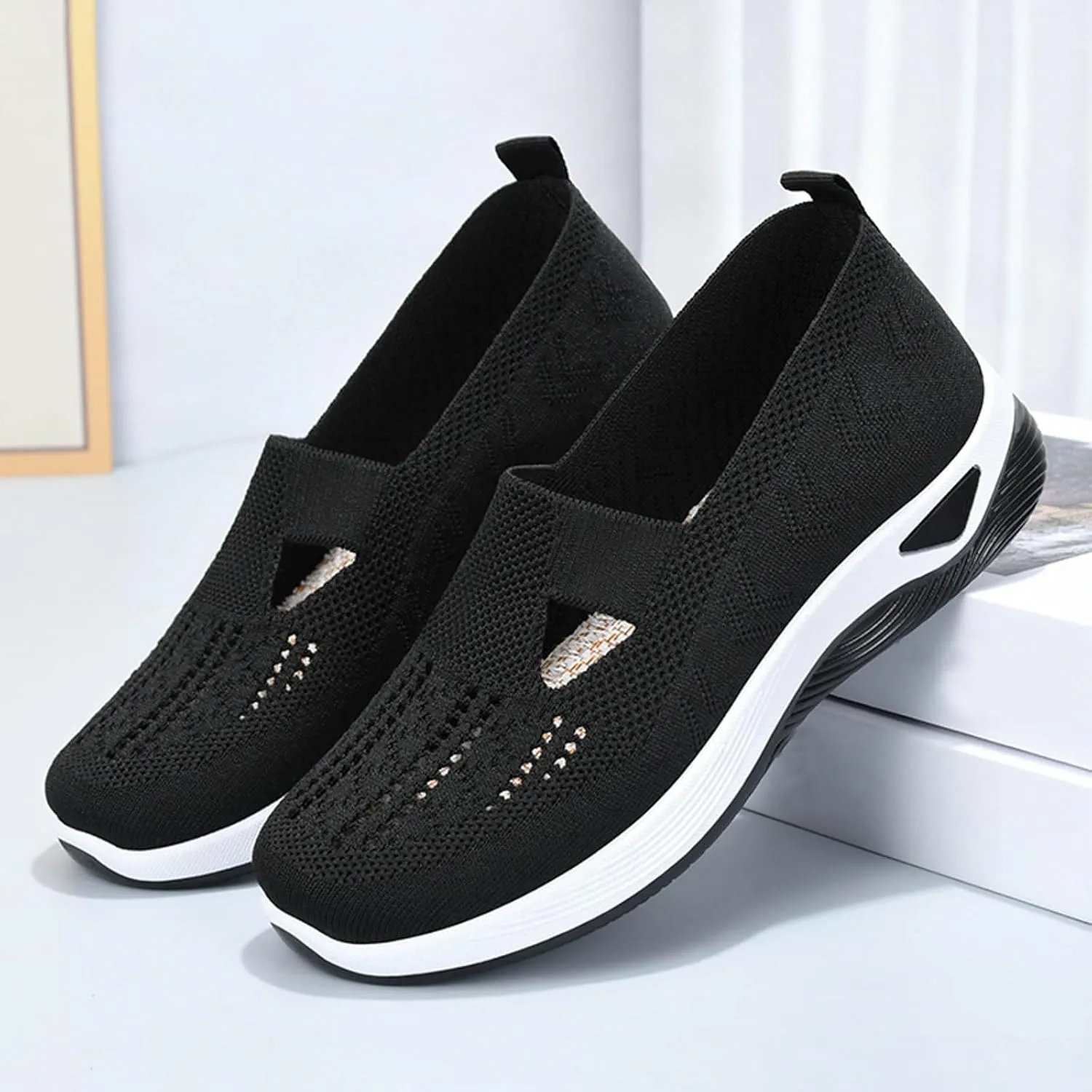 Womens Orthopedic Walking Shoes Slip On Sneakers with Arch Support Comfortable Casual Loafers Plantar Fasciitis Relief Foot Heel Pain Diabetic