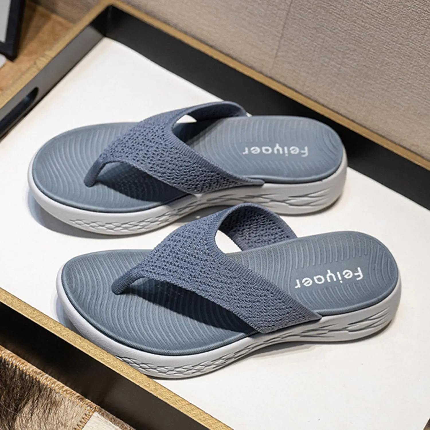Women's Sandals Women Shoes Wedge Thick Soled Flip Flops Fashionable Outdoor Beach Sandals Denim Sandals for