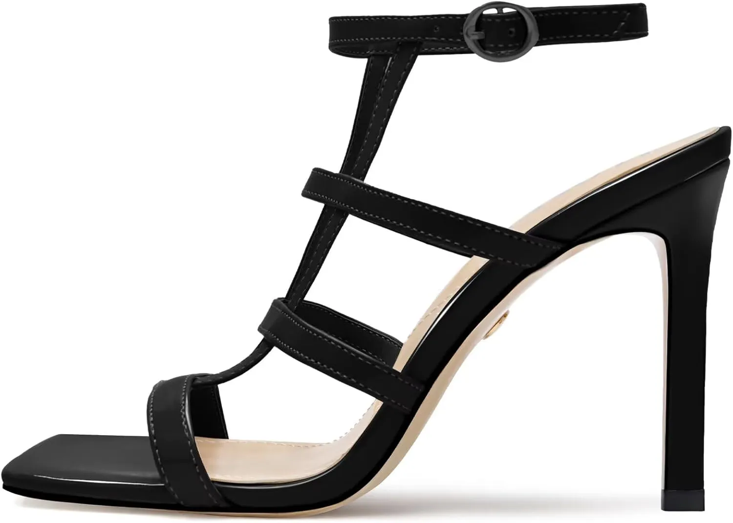 Womens Strappy Heeled Sandals Stilettos High Heels Square Open Toe Heels Buckle Ankle Wedding Party Dress Heels