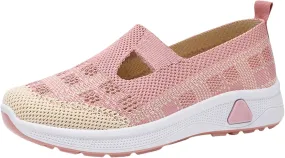 Women's Woven Orthopedic Breathable Soft Sole Shoes Slip On Diabetic Mesh Trainers Women's Comfortable Casual Air Cushion Athletic Shoes Arch Support Running Jogging Sports Sneaker