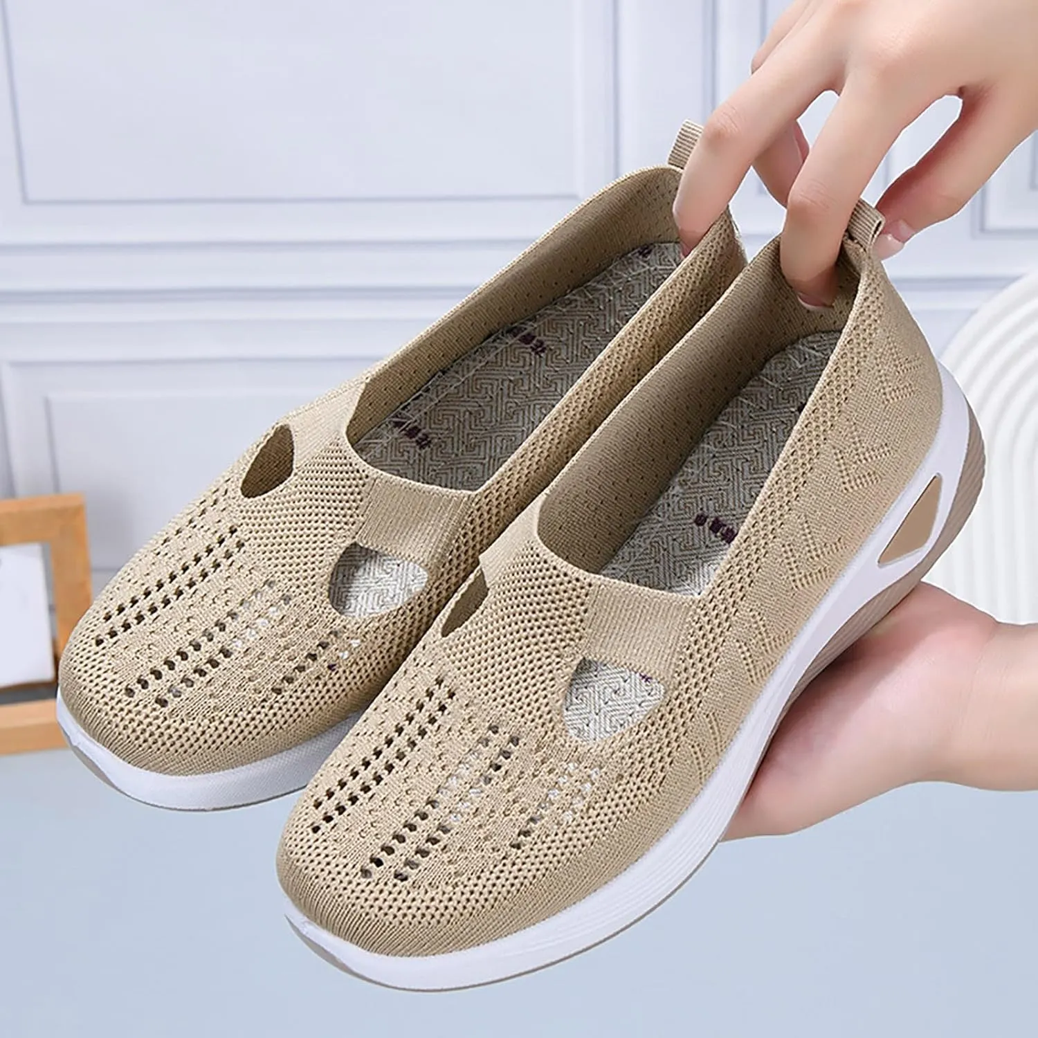 Women's Woven Orthopedic Breathable Soft Sole Tennis Shoes Men Mesh Casual Slip On Shoes Wedge Sneakers Black Tennis Shoe Loafers Casual Slip On