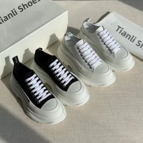 xakxx McQueen Canvas Platform White Shoes Autumn New Korean Style Versatile Muffin Sports Height Increasing Women's Casual Daddy Shoes