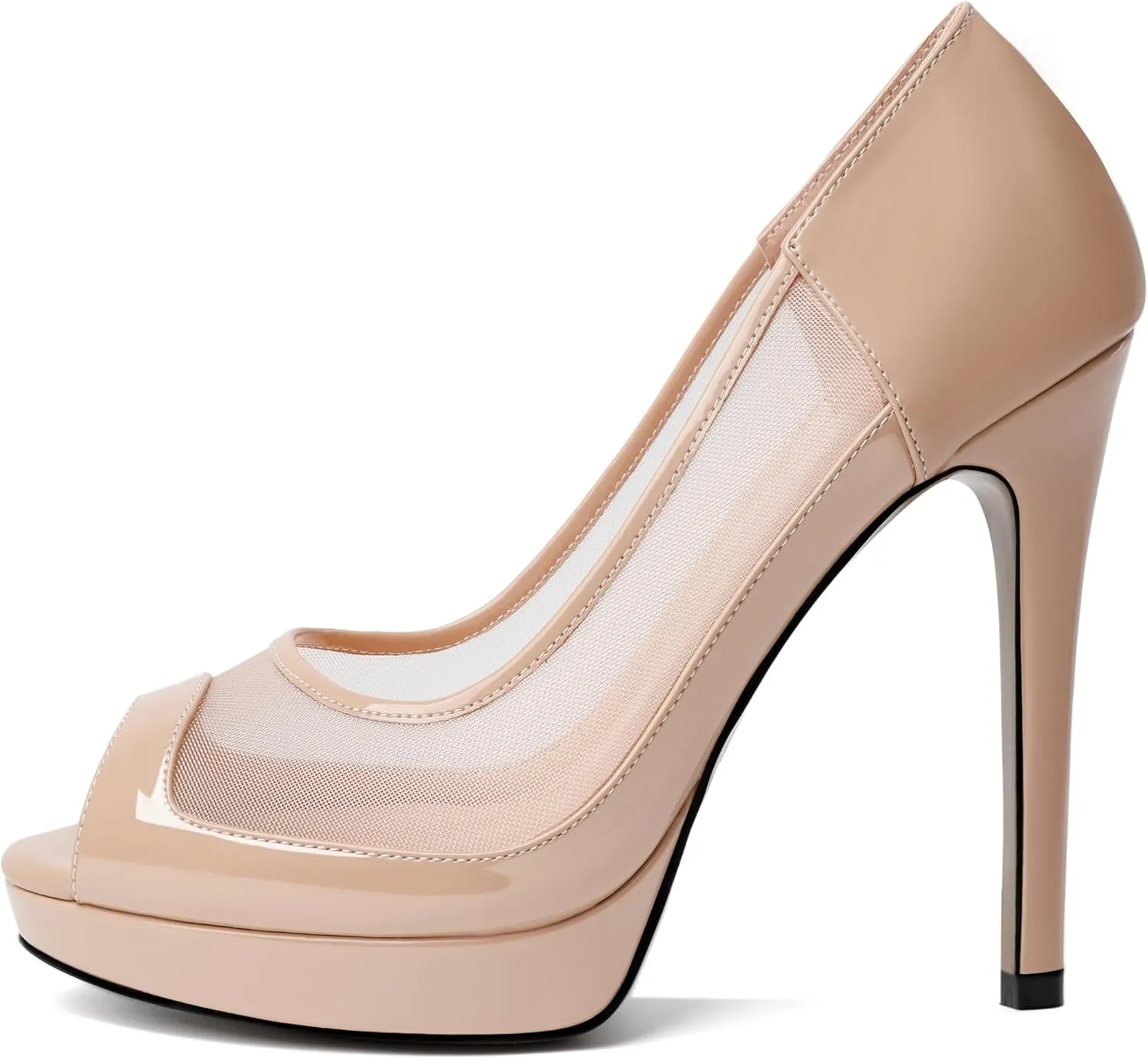 YODEKS Womens Peep Toe High Heel Platform Stiletto Pumps Slip On Mesh Heels 5 Inch Party Evening Dress Shoes