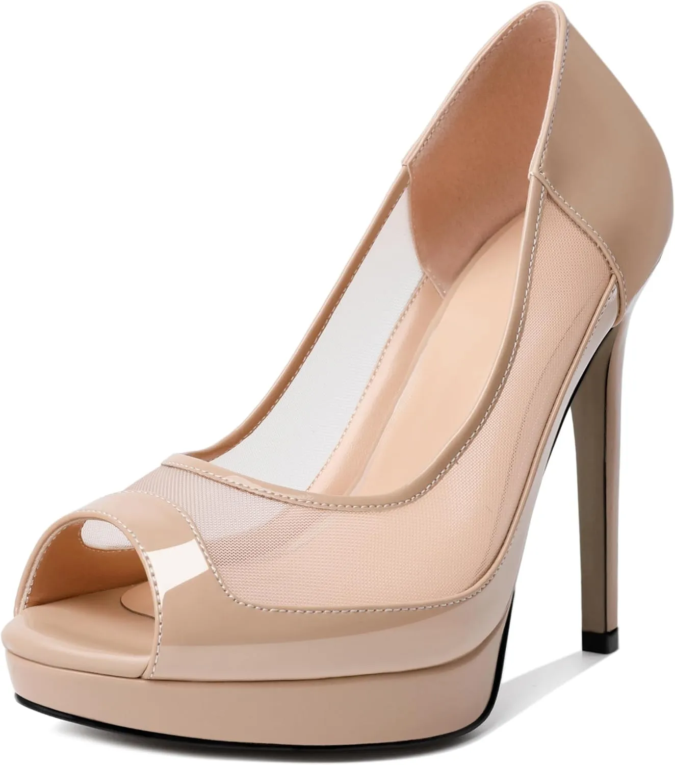 YODEKS Womens Peep Toe High Heel Platform Stiletto Pumps Slip On Mesh Heels 5 Inch Party Evening Dress Shoes